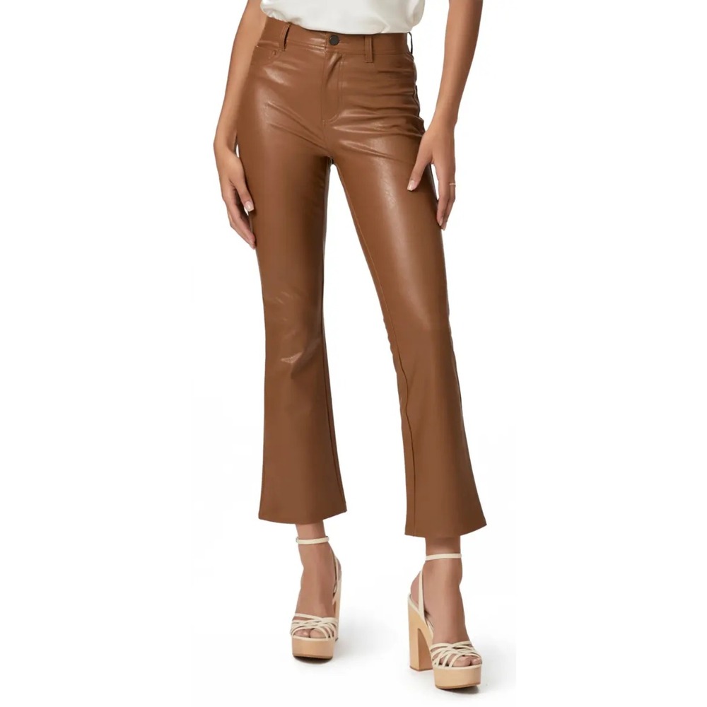 PAIGE Pants Womens Size 32 Brown Claudine Vegan Faux Leather Flare High Rise NEW